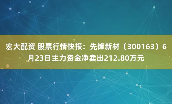 宏大配资 股票行情快报：先锋新材（300163）6月23日主力资金净卖出212.80万元
