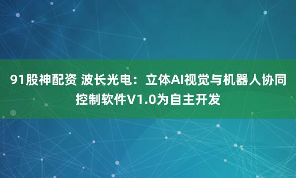 91股神配资 波长光电：立体AI视觉与机器人协同控制软件V1.0为自主开发