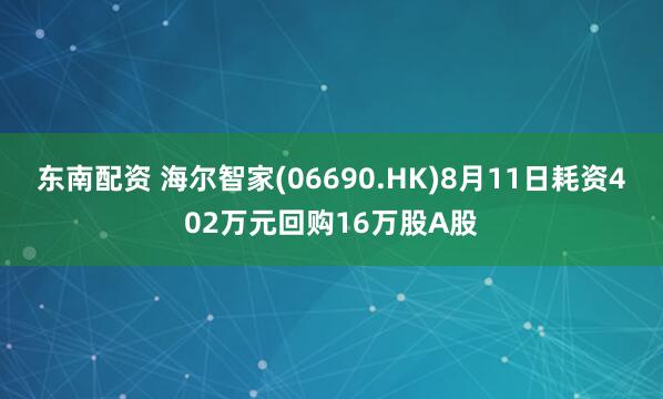 东南配资 海尔智家(06690.HK)8月11日耗资402万元回购16万股A股